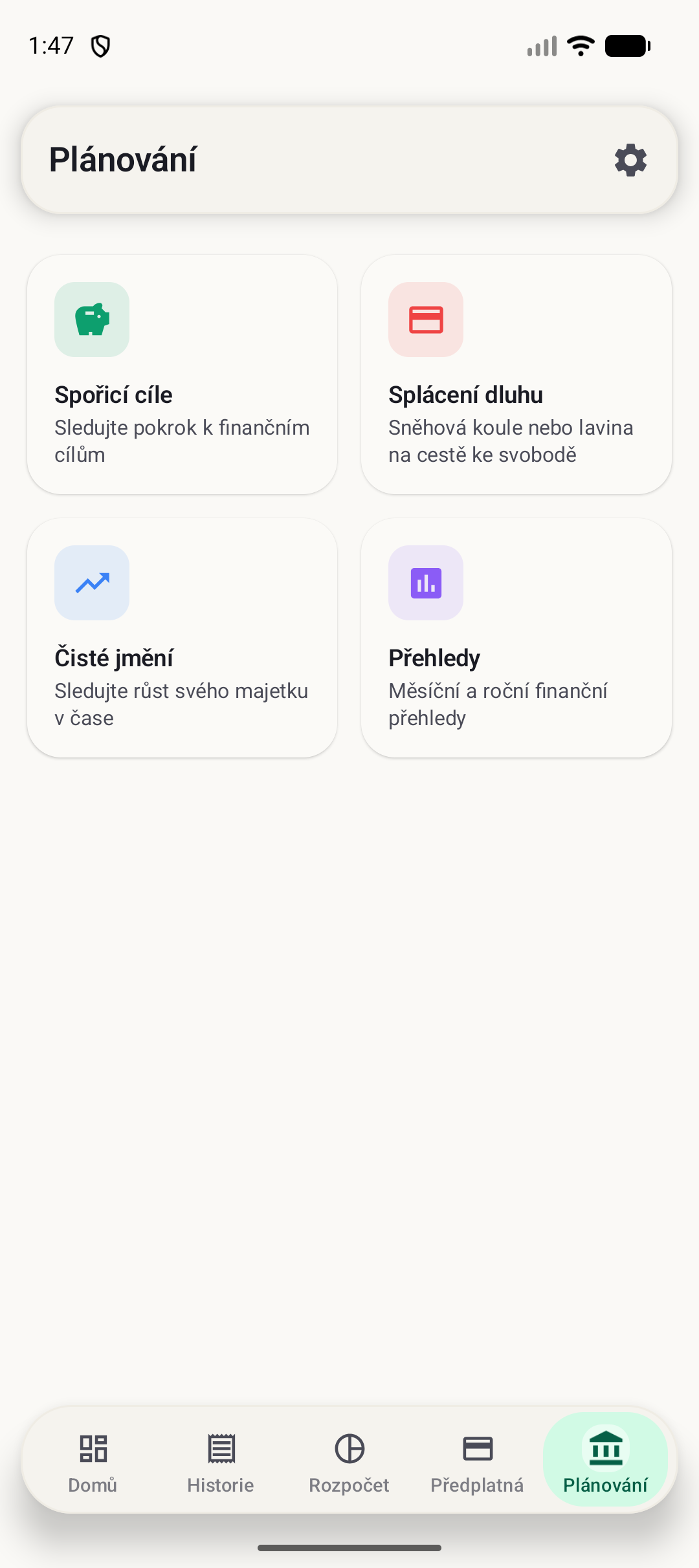 Obrazovka plánování BudgetVault pro Android