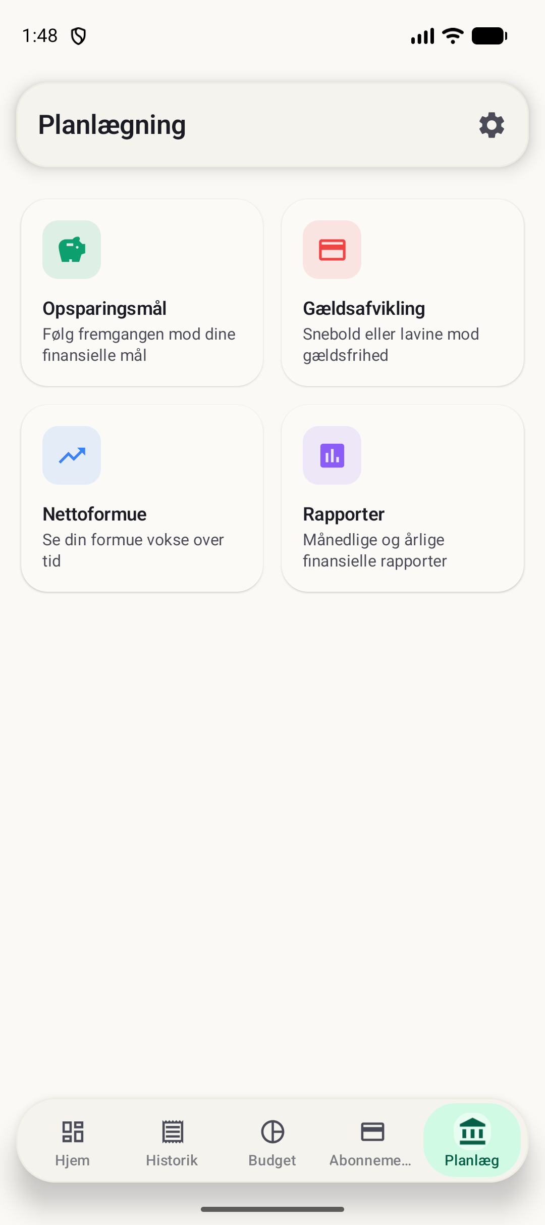 BudgetVault Android-planlægningsskærm