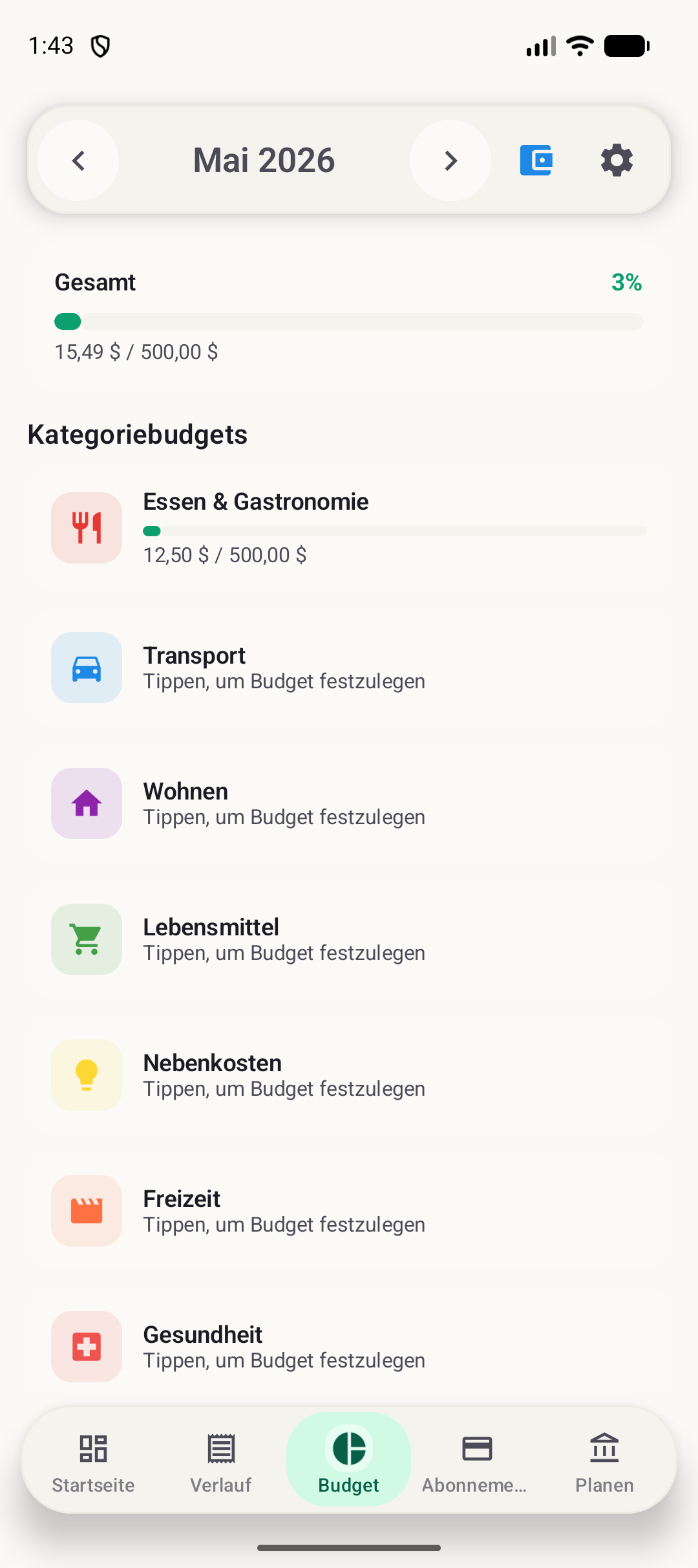 Budgetbildschirm von BudgetVault für Android