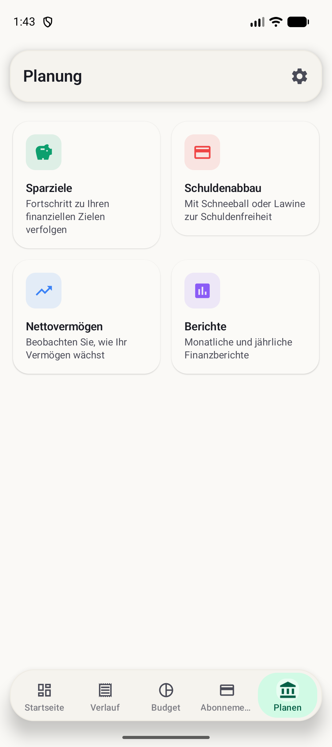 Planungsbildschirm von BudgetVault für Android
