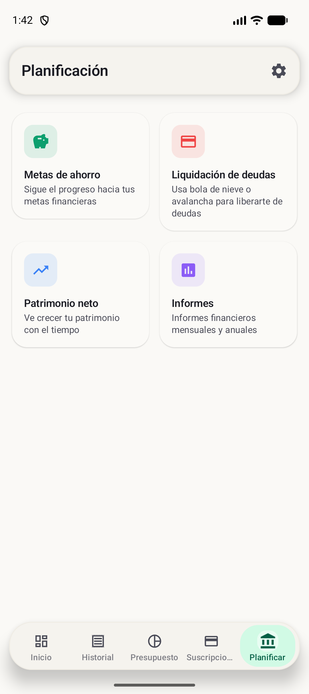 Pantalla de planificación de BudgetVault para Android
