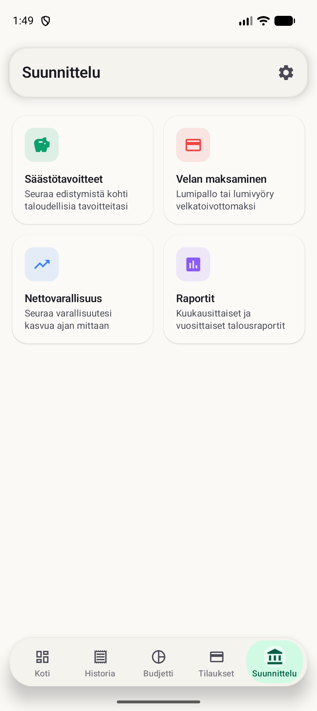 BudgetVault Android -suunnittelunäyttö