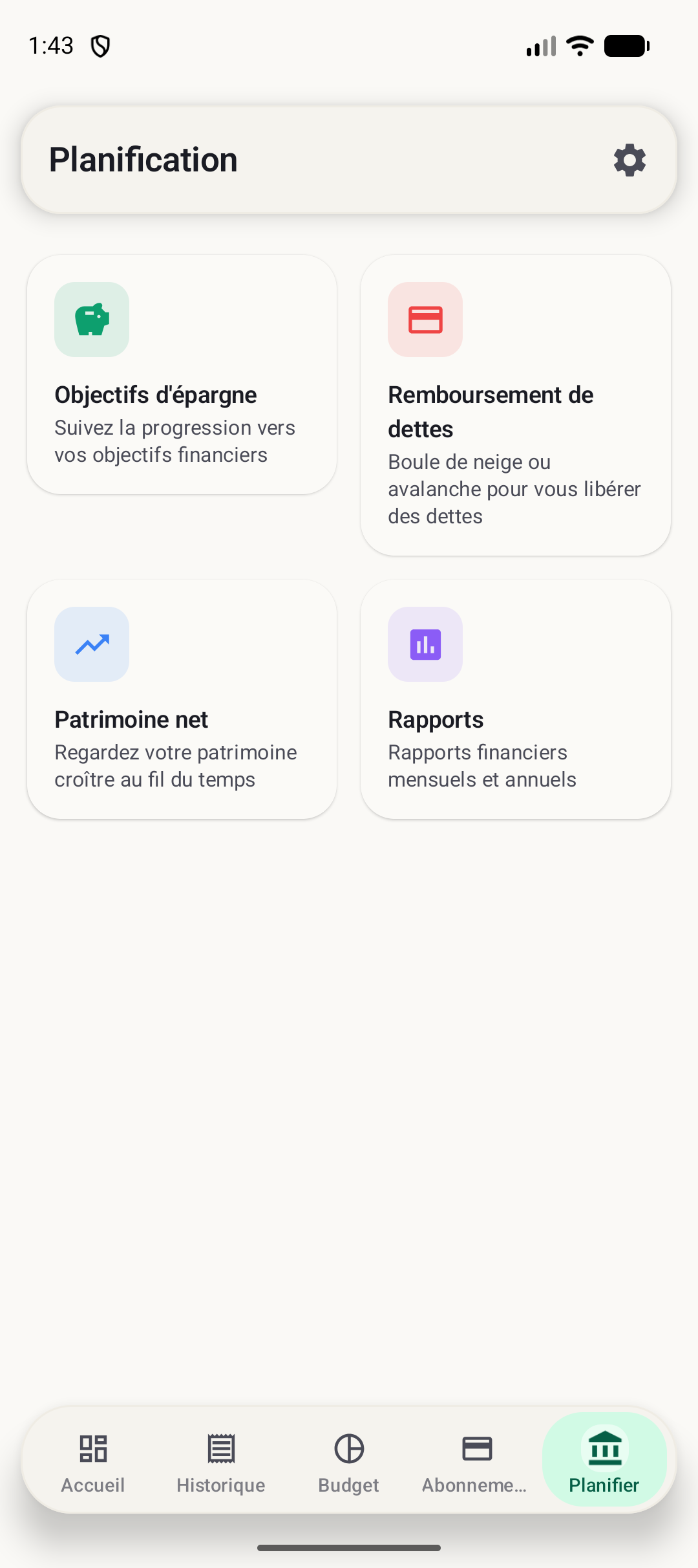 Écran de planification Android de BudgetVault