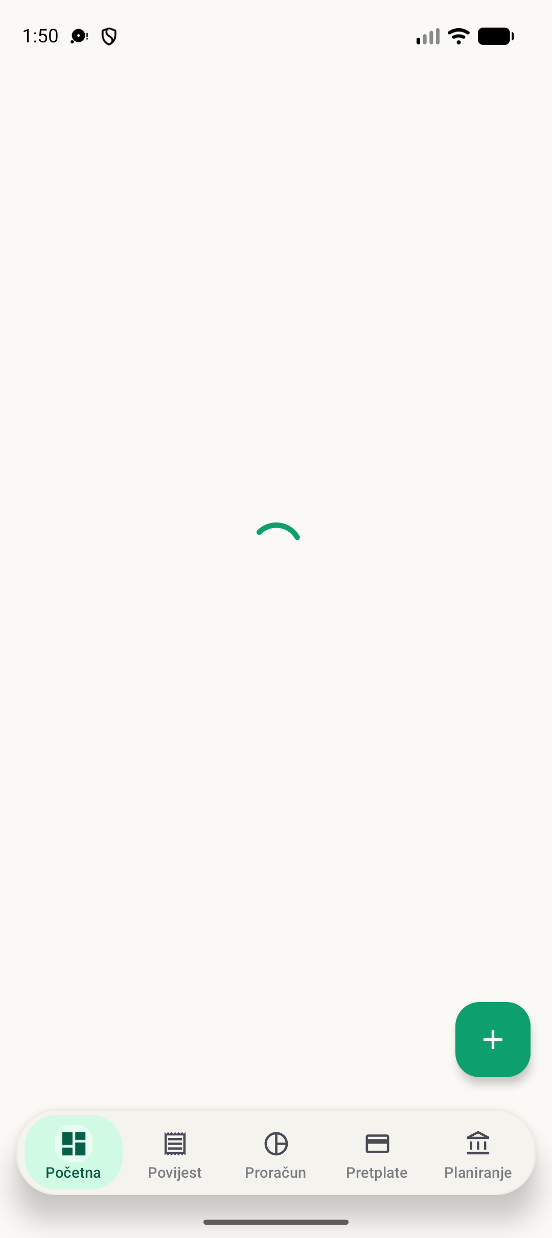 Početni zaslon BudgetVault za Android