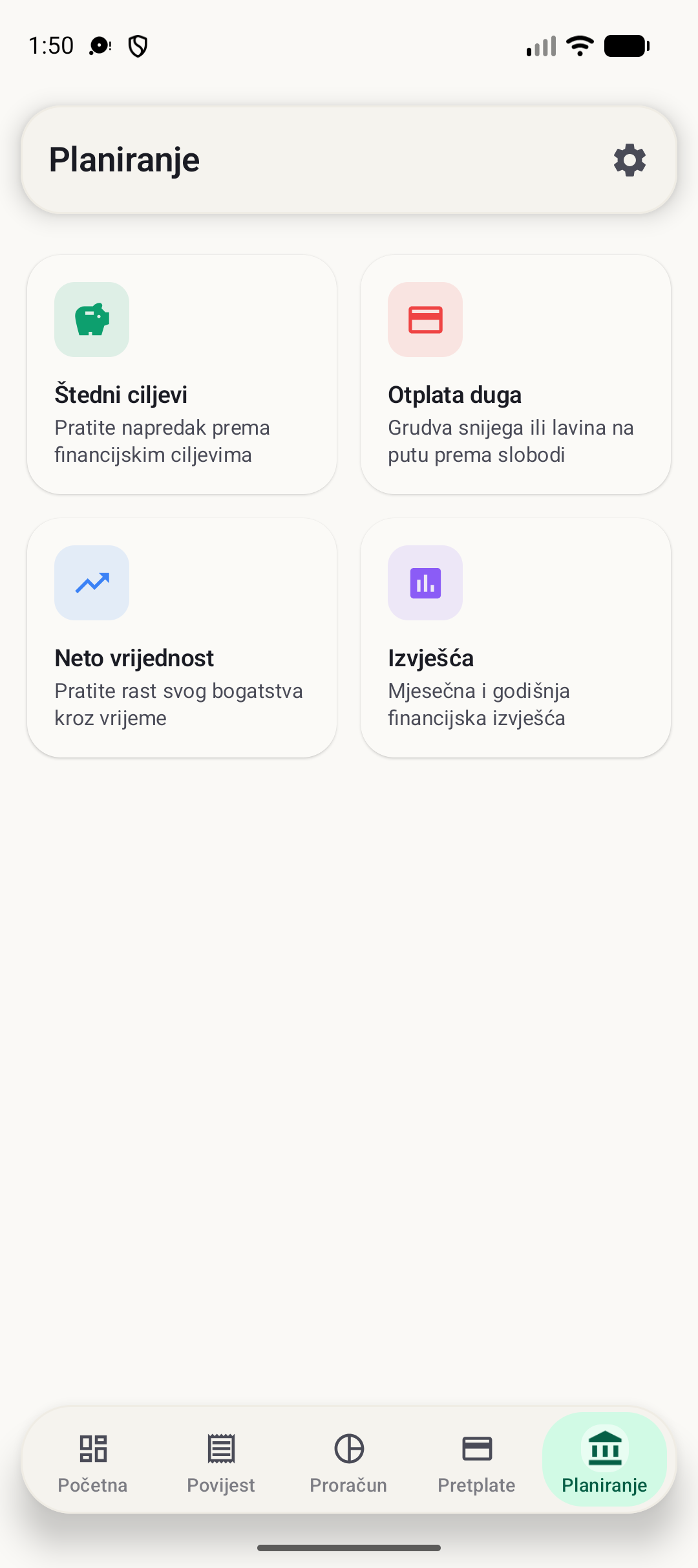 Zaslon planiranja BudgetVault za Android