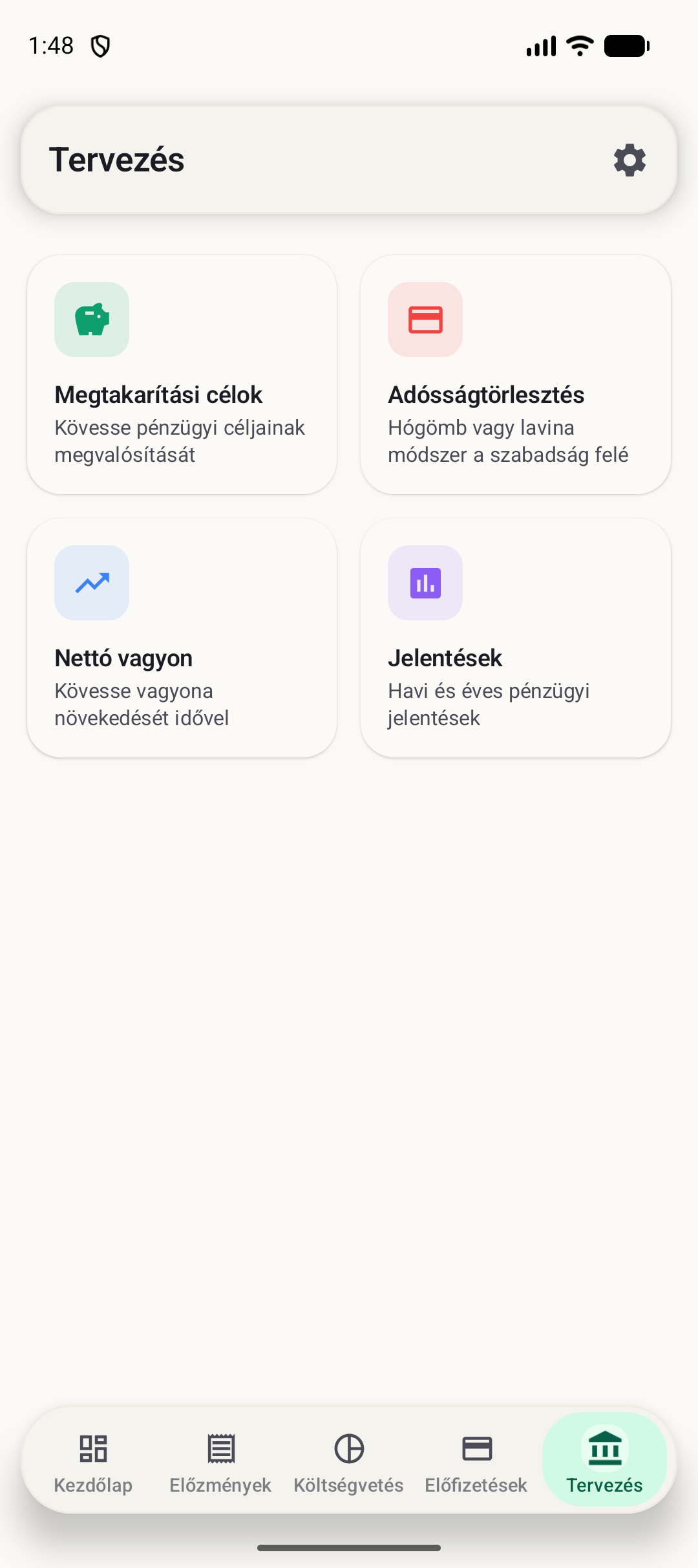 BudgetVault Android tervezés képernyő