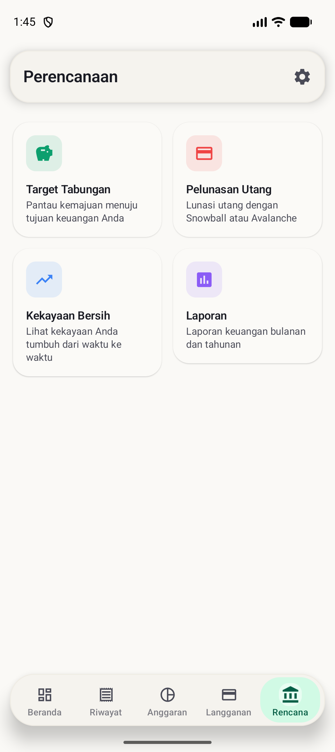 Layar perencanaan BudgetVault Android
