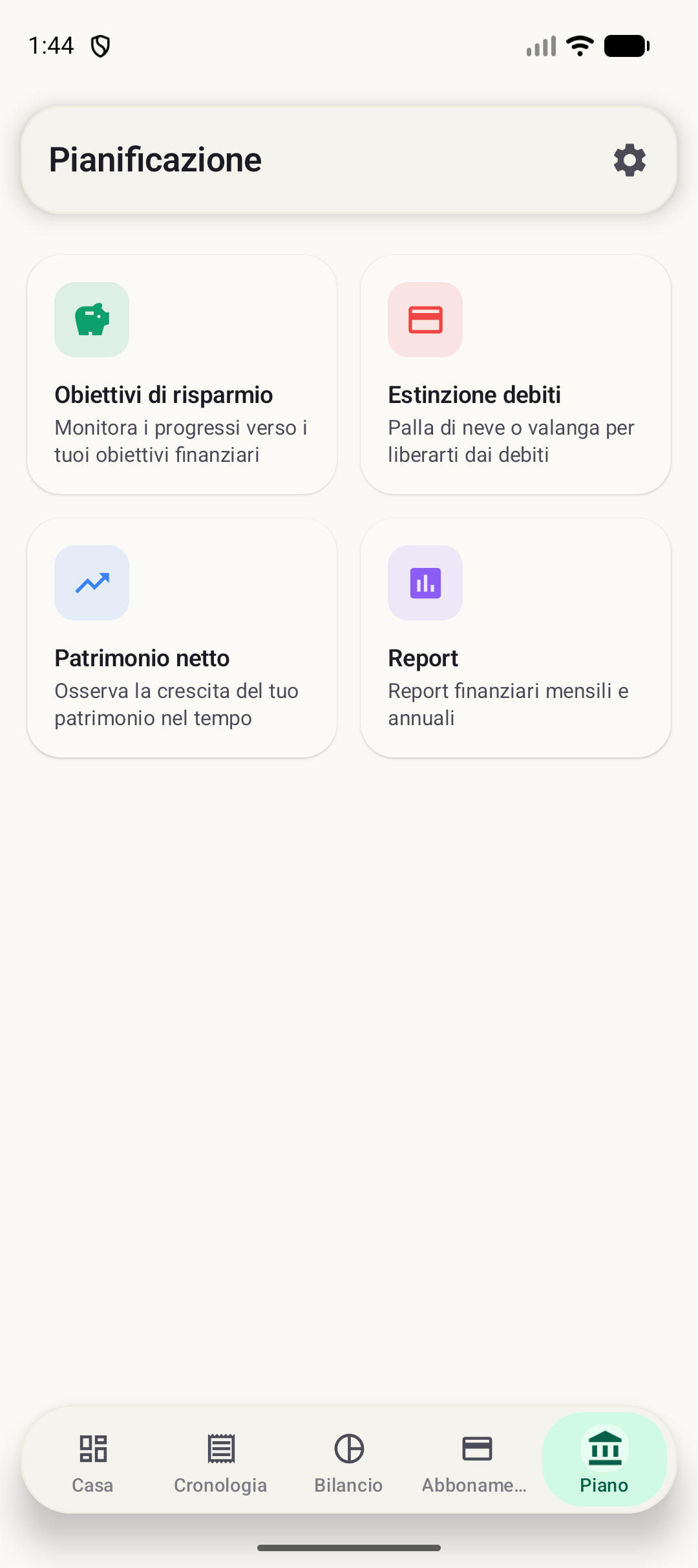 Schermata pianificazione Android di BudgetVault