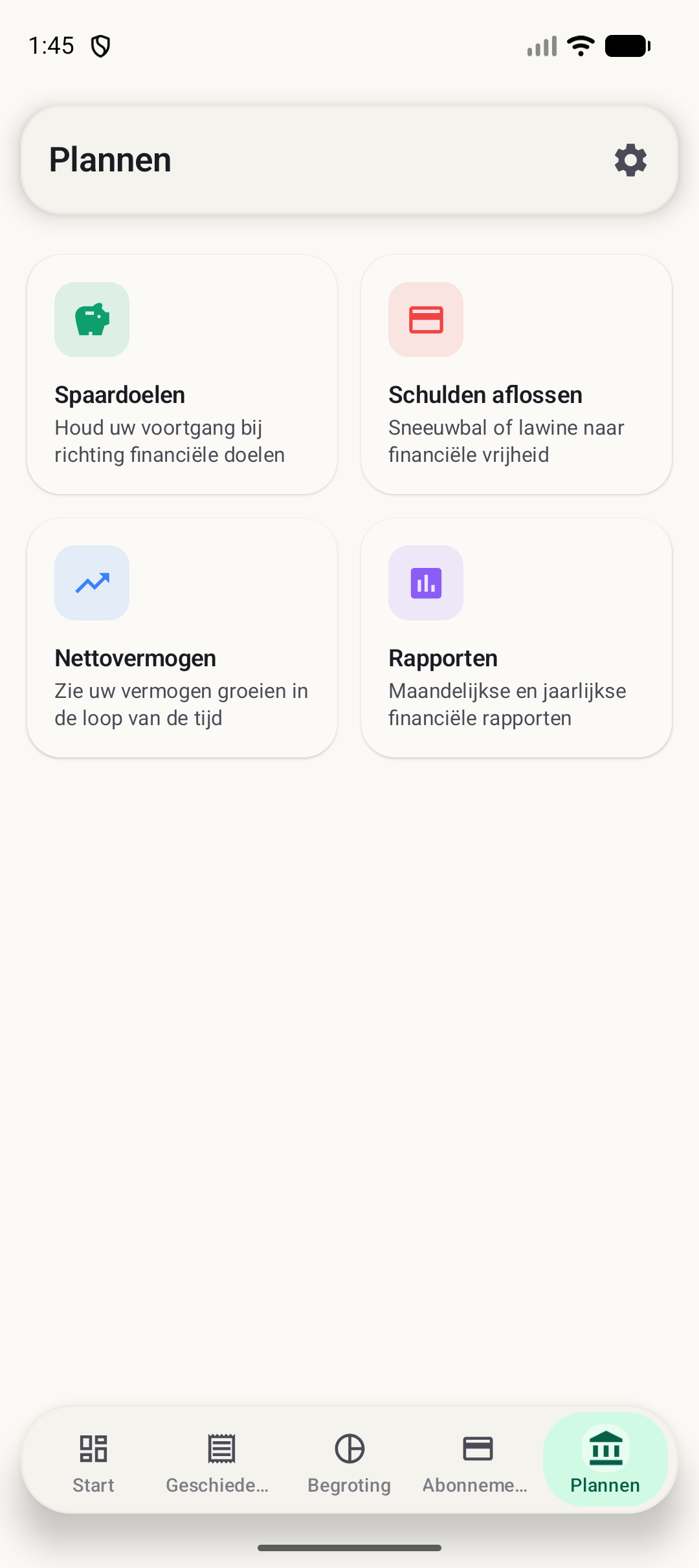 Planningsscherm van BudgetVault voor Android