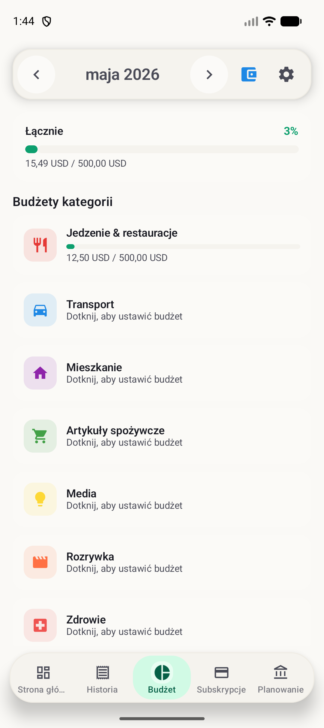 Ekran budżetu BudgetVault na Androida