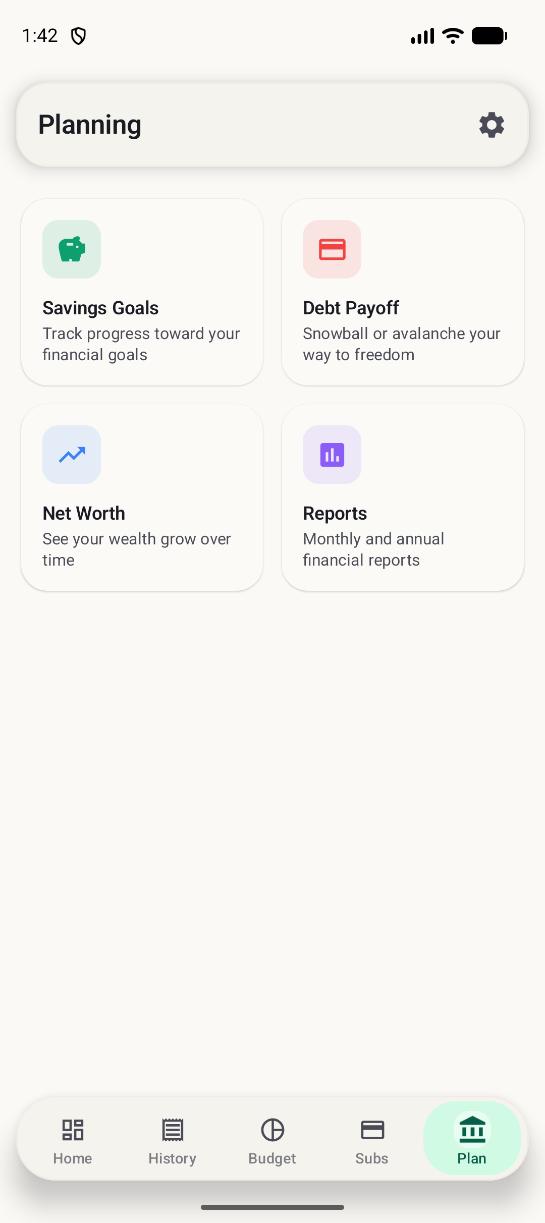BudgetVault Android planning screen