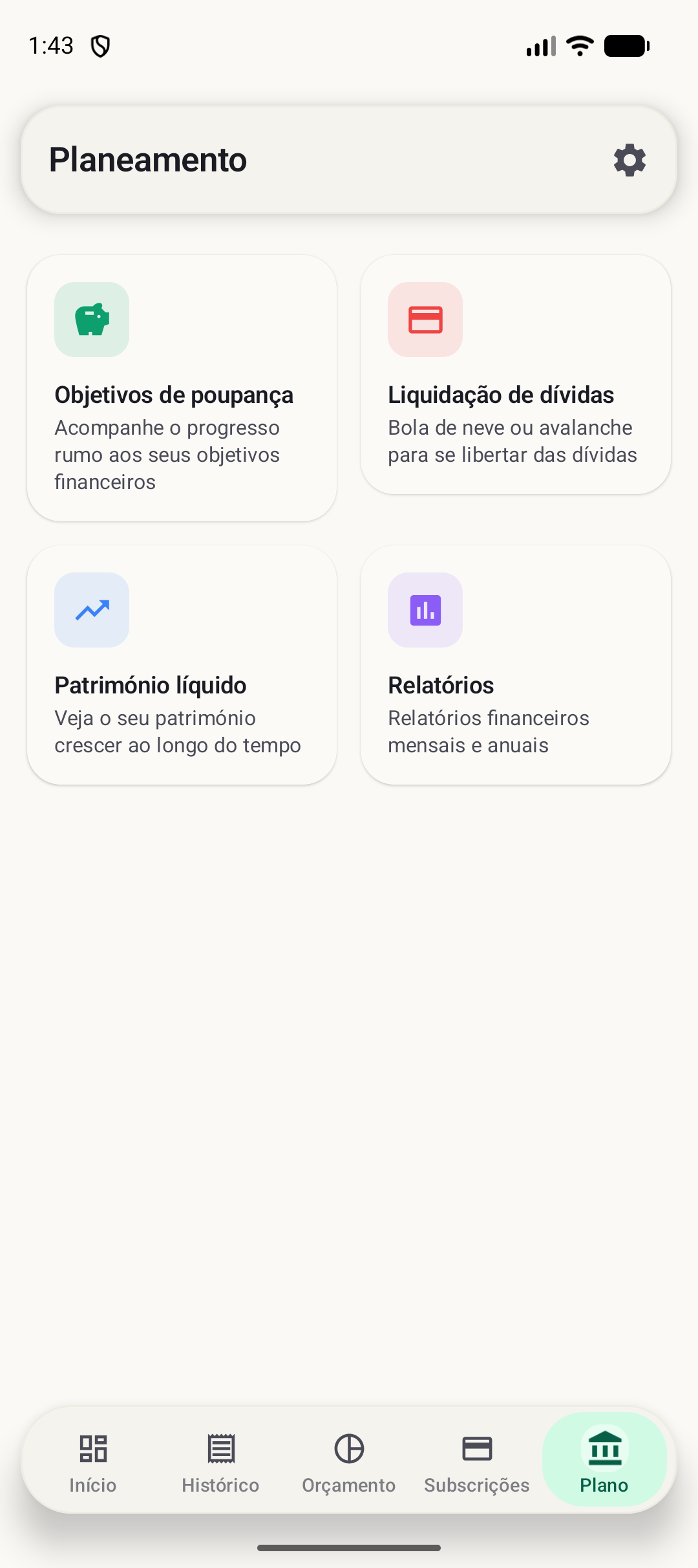 Tela de planejamento do BudgetVault para Android