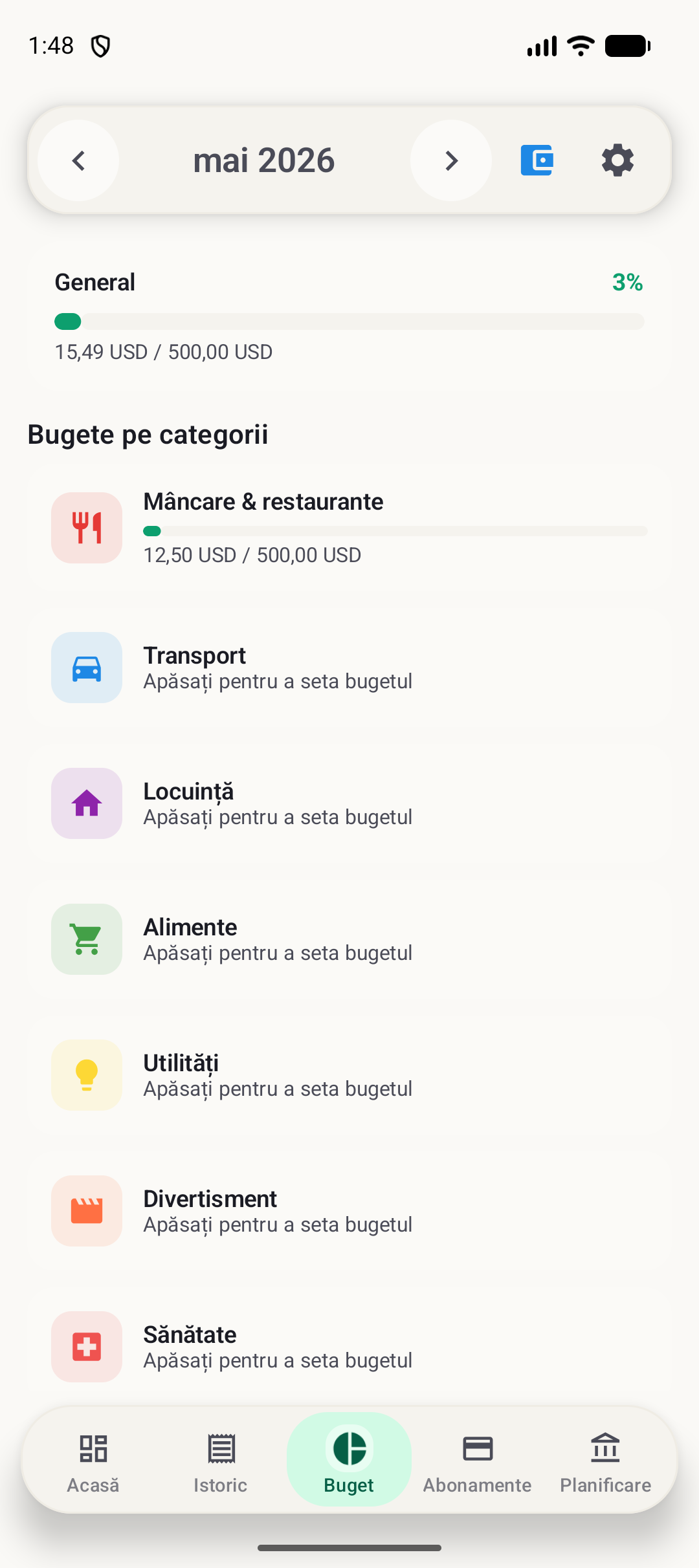 Ecran buget BudgetVault Android