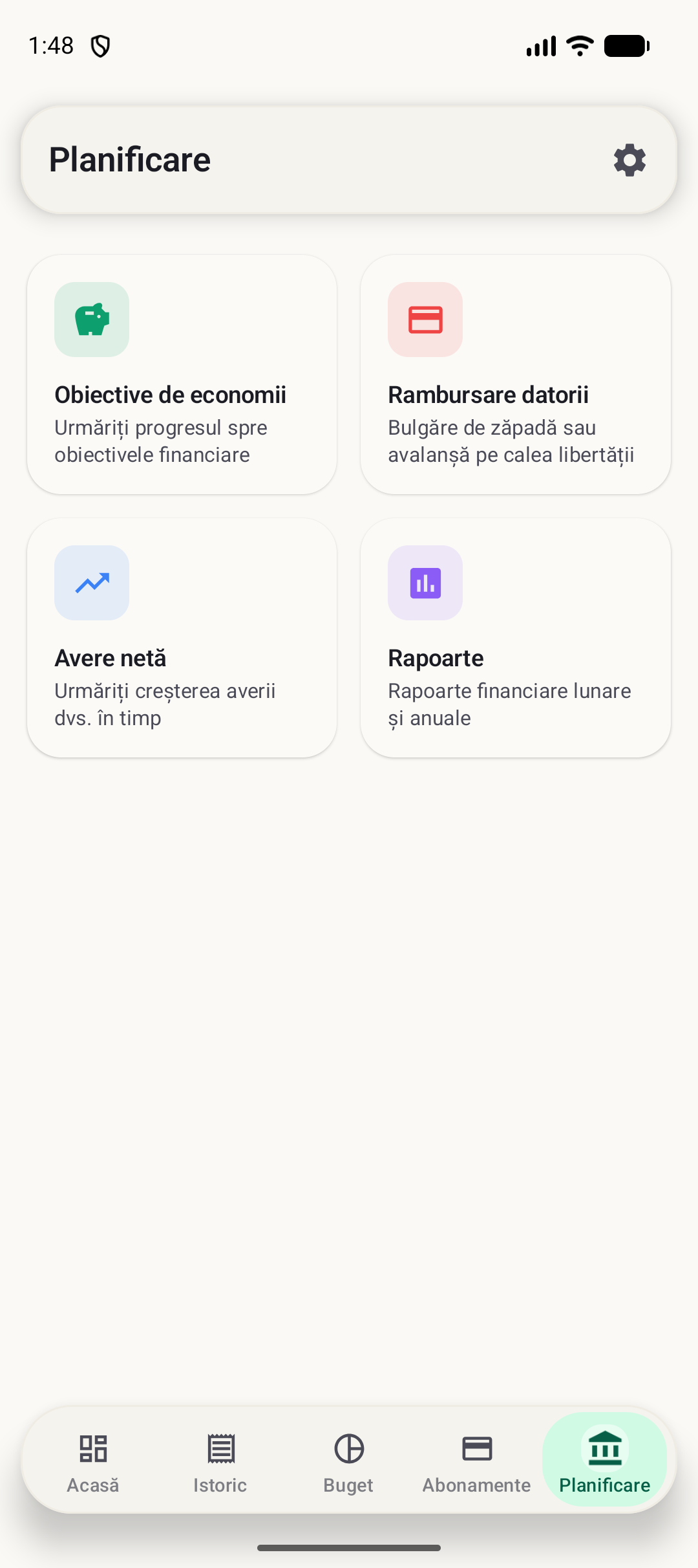 Ecran planificare BudgetVault Android