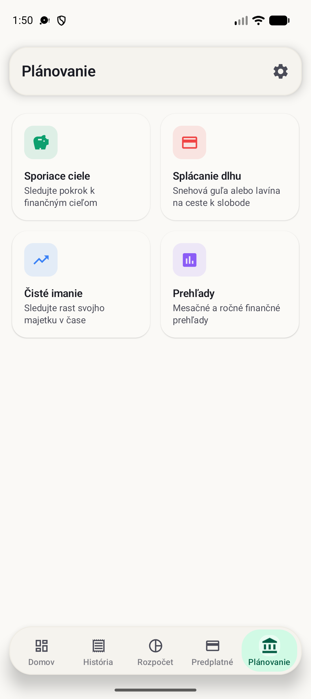 Obrazovka plánovania BudgetVault pre Android
