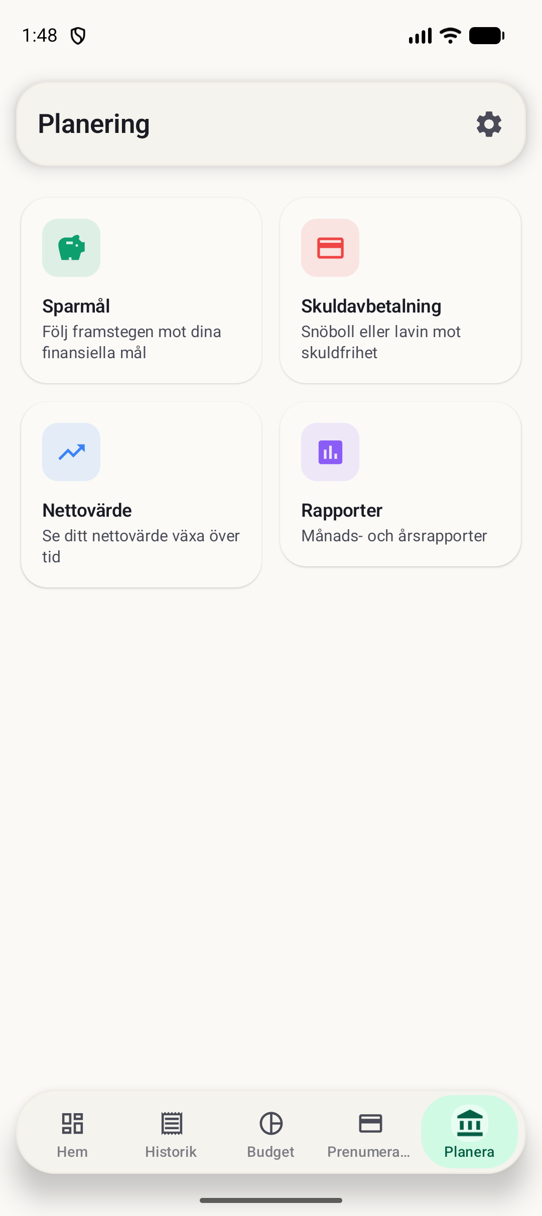 BudgetVault Android-planeringsskärm