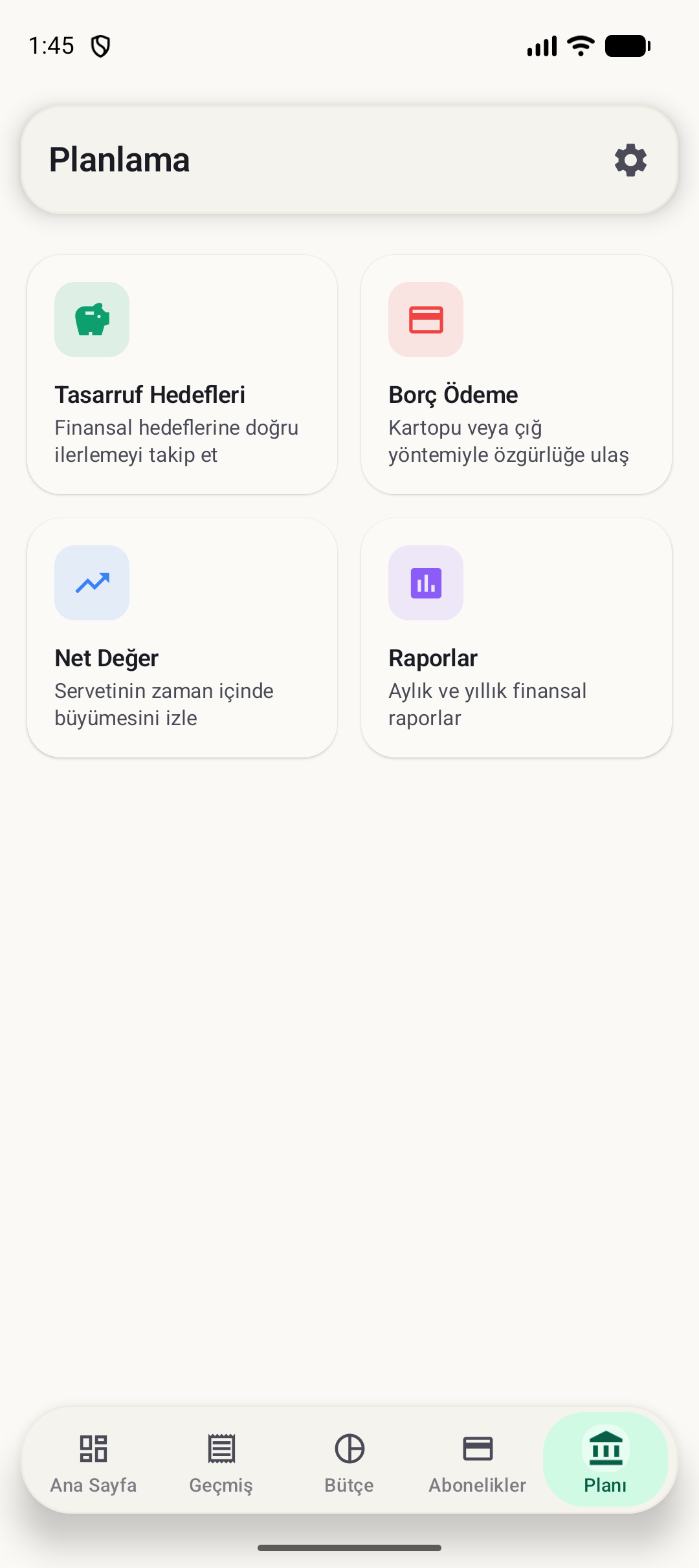 BudgetVault Android planlama ekranı