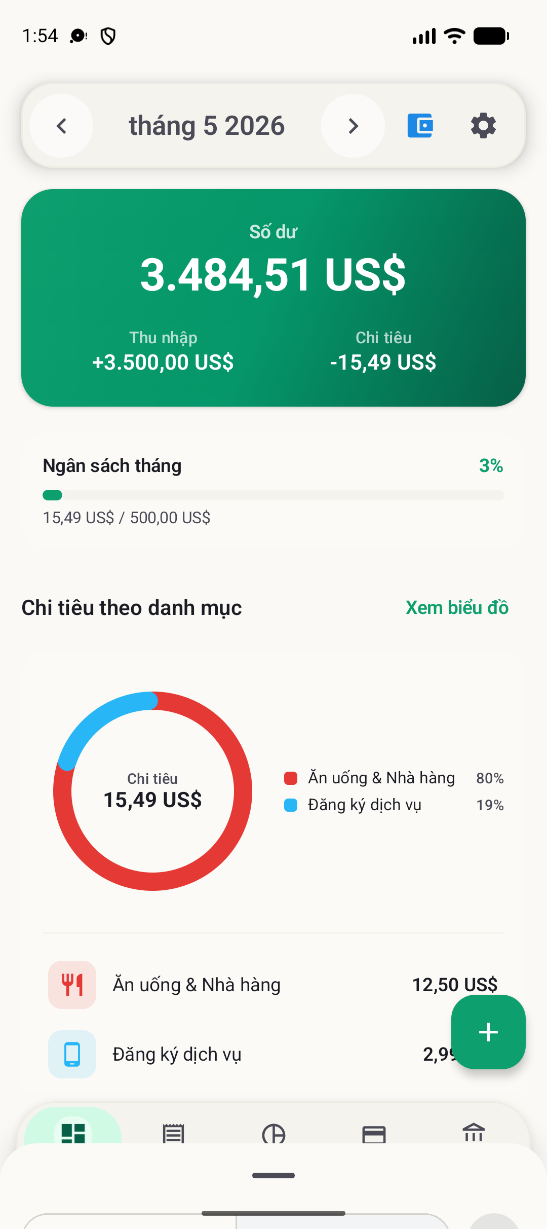 Màn hình thêm giao dịch BudgetVault Android