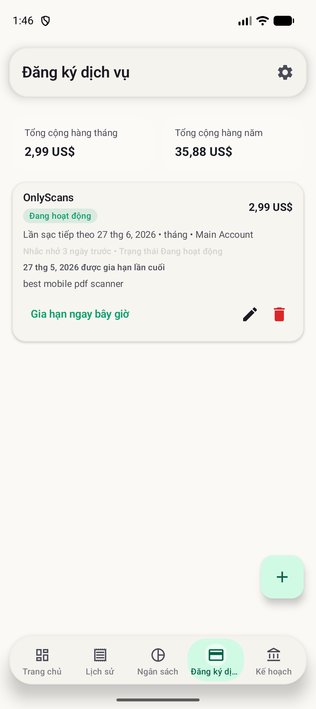 Màn hình đăng ký BudgetVault Android